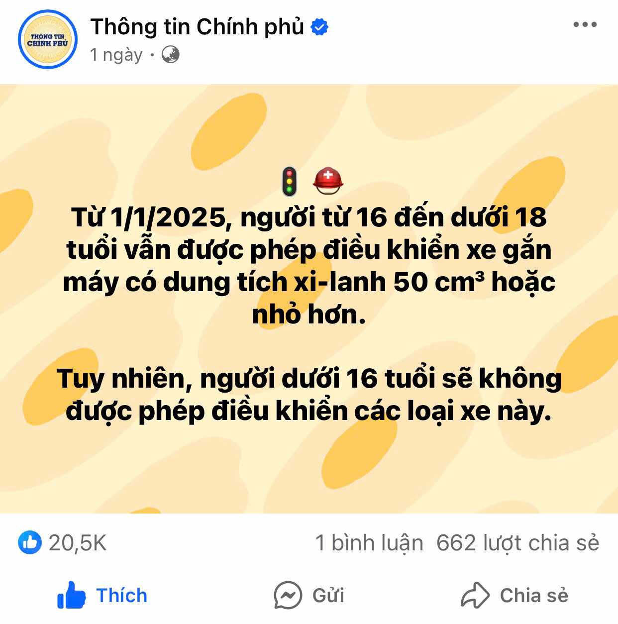 Từ ngày 1/1/2025, người từ 16 đến dưới 18 tuổi vẫn được phép điều khiển xe có dung tích xi-lanh 50 cm³ hoặc nhỏ hơn