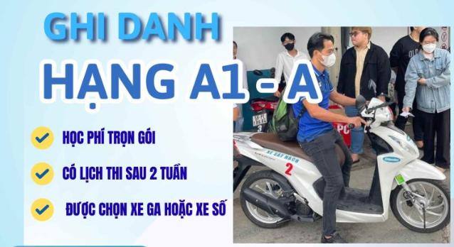Thi bằng lái xe máy A1 2026 - Lịch thi sớm - Cam kết thi là đậu 1 Thi Bằng Lái Xe Máy A1 Thi bằng lái xe máy A1 2026 - Lịch thi sớm - Cam kết thi là đậu. Thủ tục đơn giản. Thi bằng lái xe A1 đậu 100%. Lịch Thi sớm có bằng nhanh