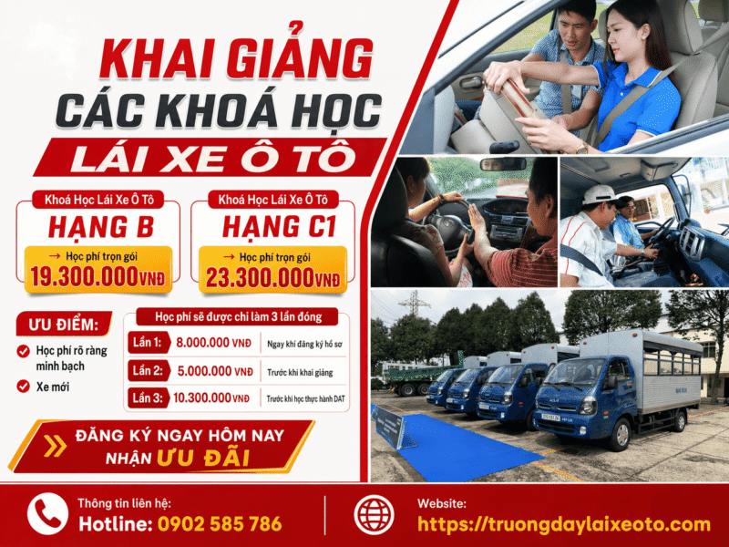 Học lái xe ô tô giá bao nhiêu tiền năm 2026? Bảng giá chi tiết và các khoản phí cần biết 1 Các khoá học lái xe ô tô tại Trường Dạy Lái Xe Ô Tô An Tâm